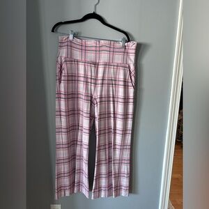 CAbi Pink and Gray Plaid wide leg crop pant